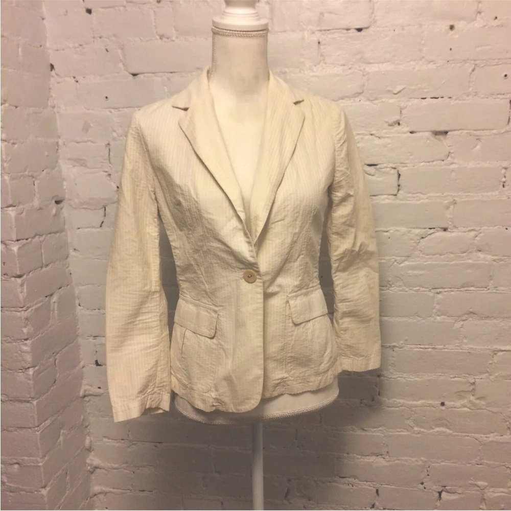 Nili Lotan cotton cropped seersucker blazer cream stripe size 2